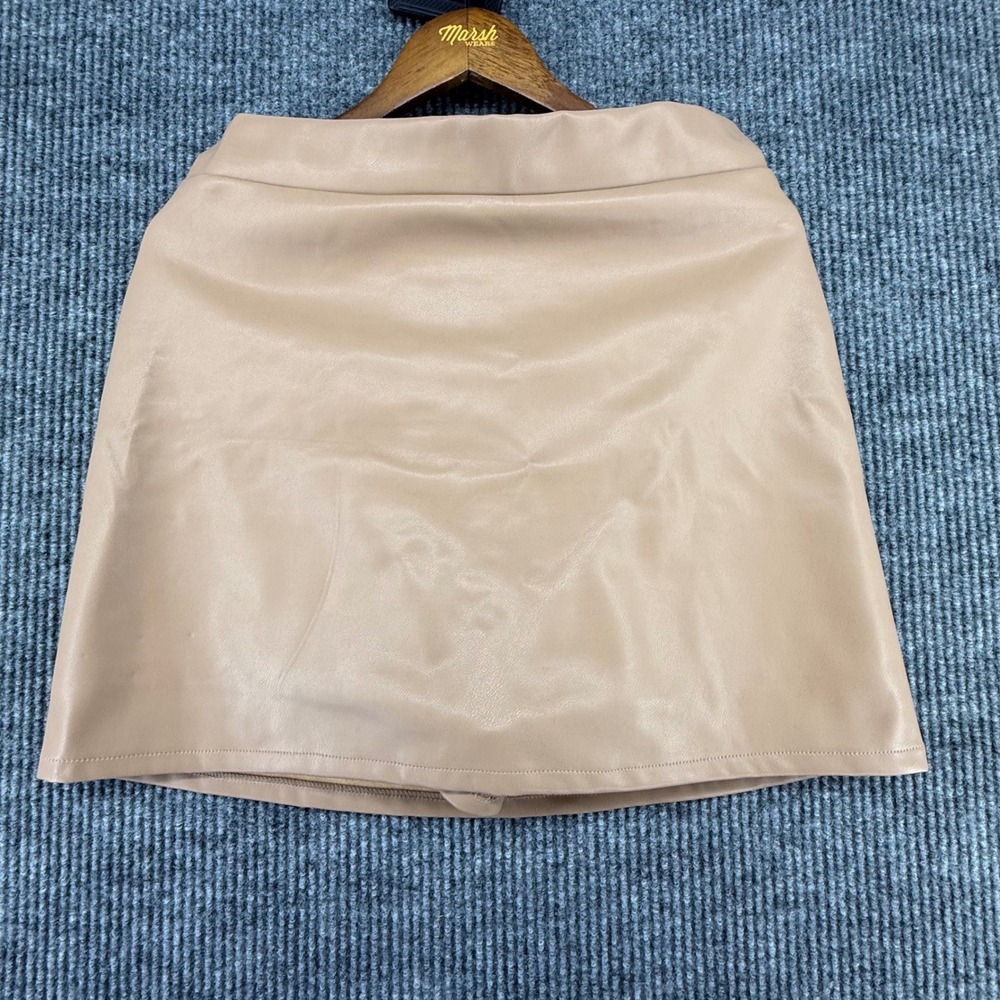 THML Skort Womens Large Tan Beige Excellent Faux Leather Mini Skirt Shorts